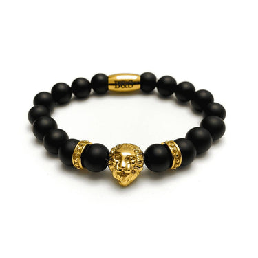 Man Bracelet - Men’s Beaded Bracelet - Gold Lion & Black Stones Bracelet - gold bracelet for man Bracelet XS (14-15cm) Brother & Sisters